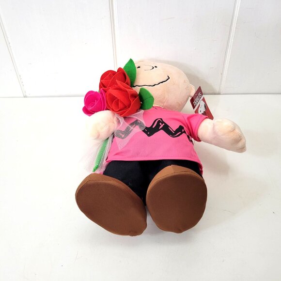Peanuts Charlie Brown Plush Holding Red Roses 20" - Picture 4 of 6